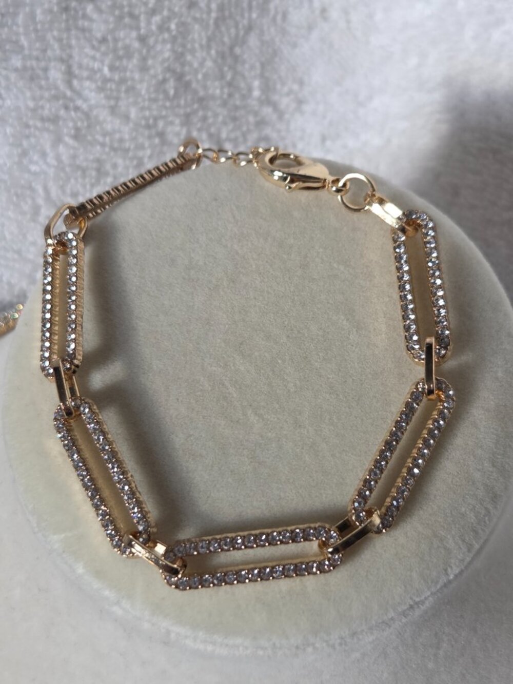 Yellow Gold Tone & White Austrian Crystals Paperclip Bracelet